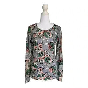 Garnet Hill Signature Crew Neck Merino Wool Sweater Lavender Floral Size S